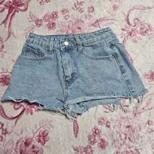 Light Blue Frayed Hem Women's Jean Shorts